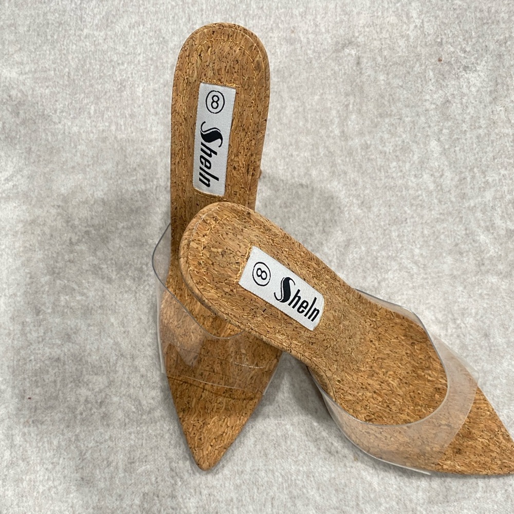 SHEIN Women's Clear and Brown Pointed-Toe Mules